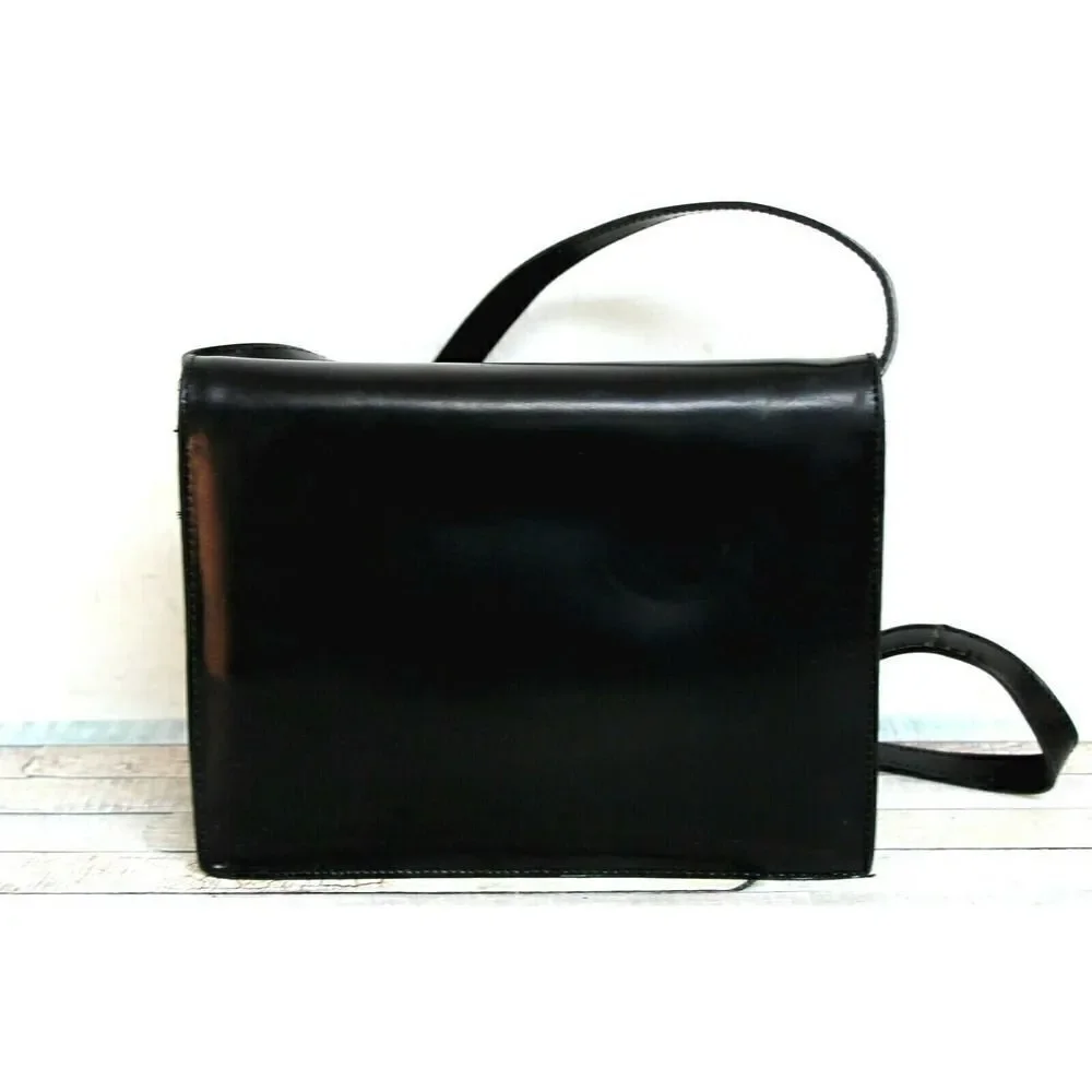 CRISTIAN Italy BLACK SMOOTH GENUINE LEATHER FLAP SHOULDER BAG CROSSBODY CLUTCH